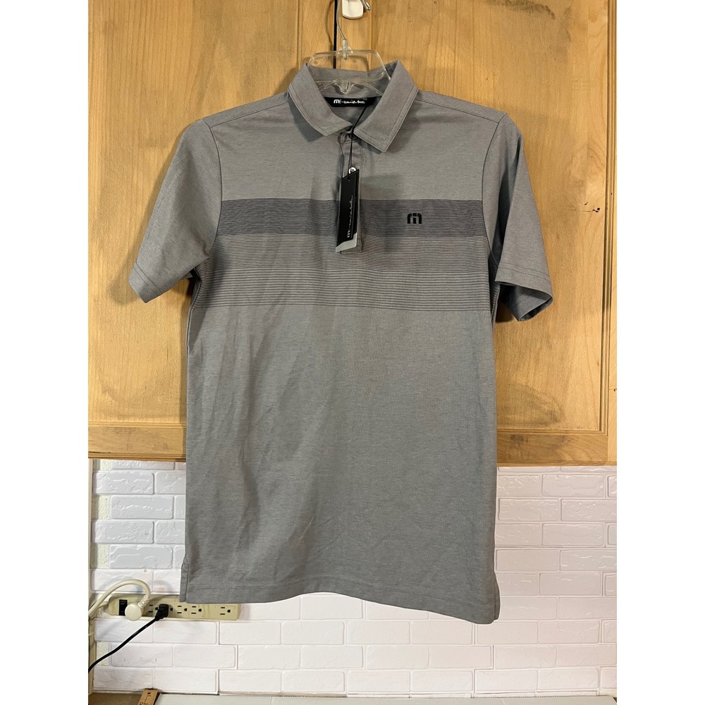TravisMathew Polo Shirt Mens Small Grey New Striped Performance Golf Tee